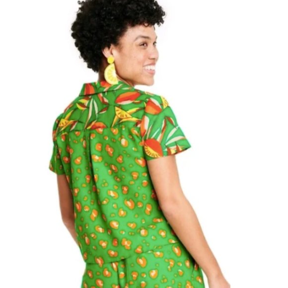 Tabitha Brown × Target orange leopard and green print button down shirt - Picture 2 of 5